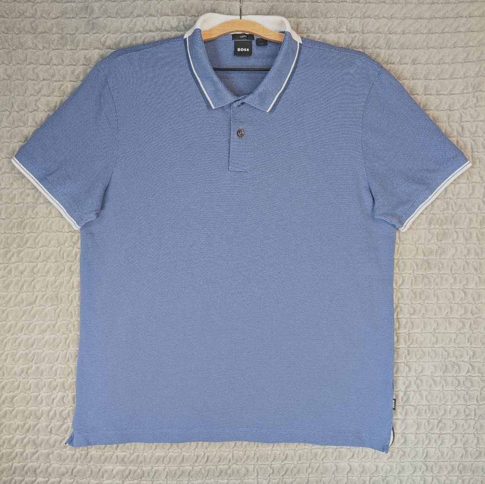 Hugo Boss Men's XXL Slim Fit Parley Tipped Cotton Polo Excellent Condition